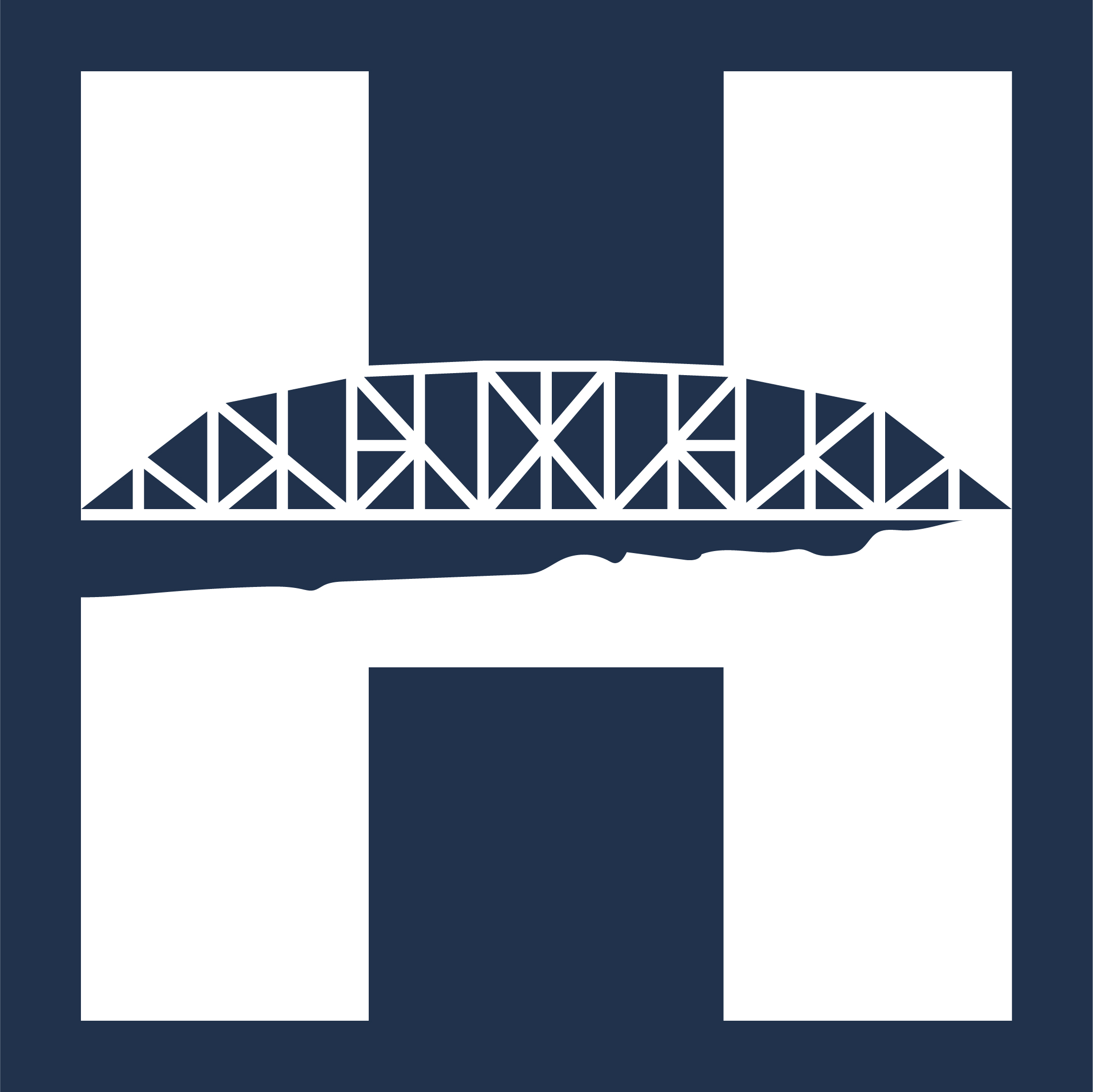 Hotel Riverbank Logo: an H with a bridge mosaic as the arm